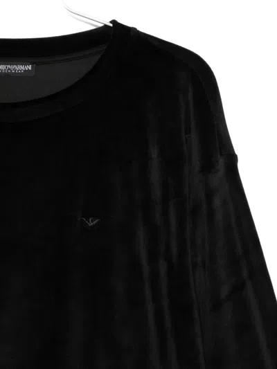 Emporio Armani Velvet Crew Neck Long Sleeve Knit Top In Black