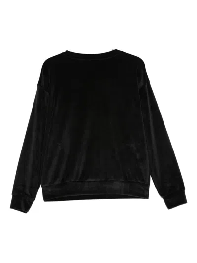 Emporio Armani Velvet Crew Neck Long Sleeve Knit Top In Black