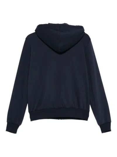Emporio Armani Hooded Knit Sweatshirt With Ribbed Cuffs And Hem In Blue
