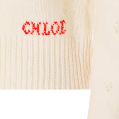 Chloé Wool And Cashmere Fitted Sweater With An Openwork Motif Clothing In White