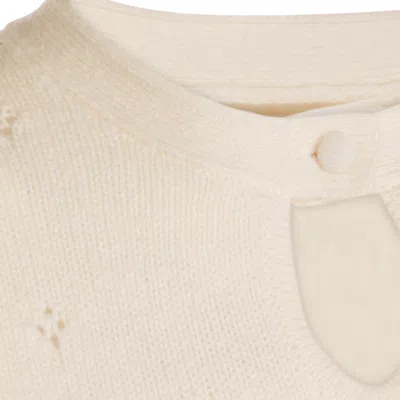 Chloé Wool And Cashmere Fitted Sweater With An Openwork Motif Clothing In White