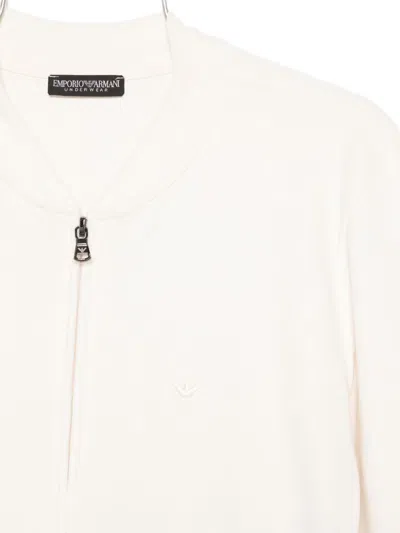 Emporio Armani Long Sleeve Knit Sweatshirt With Ribbed Cuffs And Hem In White
