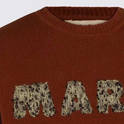 Marni Ribbed Cuff Long Sleeve Virgin Wool Sweater In Brown