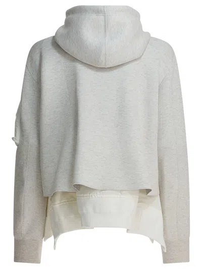 Sacai Hooded Long Sleeve Ribbed Sweatshirt In Gray