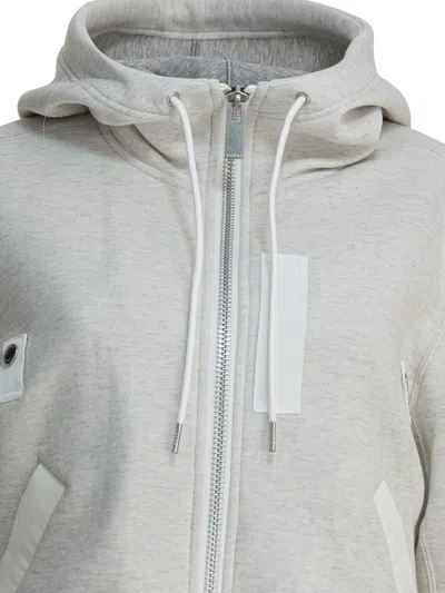 Sacai Hooded Long Sleeve Ribbed Sweatshirt In Gray