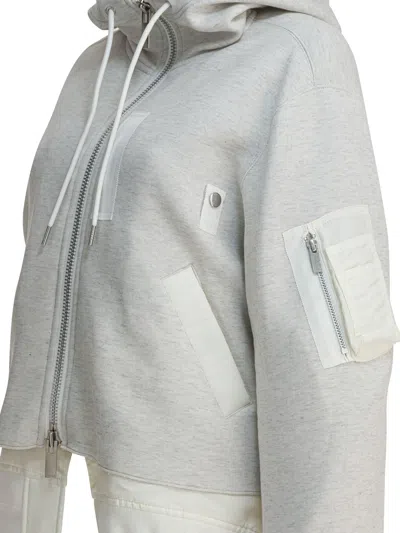 Sacai Hooded Long Sleeve Ribbed Sweatshirt In Gray