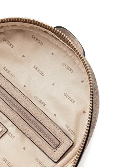 Guess Usa Monogram-pattern Zip-pockets Backpack In Brown