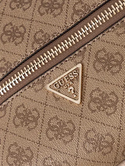 Guess Usa Monogram-pattern Zip-pockets Backpack In Brown