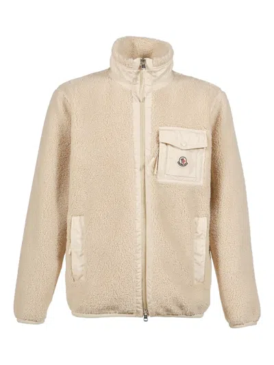 Moncler Teddy-effect Fleece Sweatshirt With Zip And Pocket In Nude