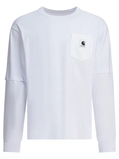 Sacai Xcarhartt Wip Pocket-chest Long-sleeve T-shirt In White