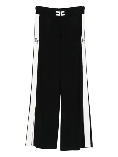 Elisabetta Franchi Palazzo Trousers With Shiny Side Bands In Black