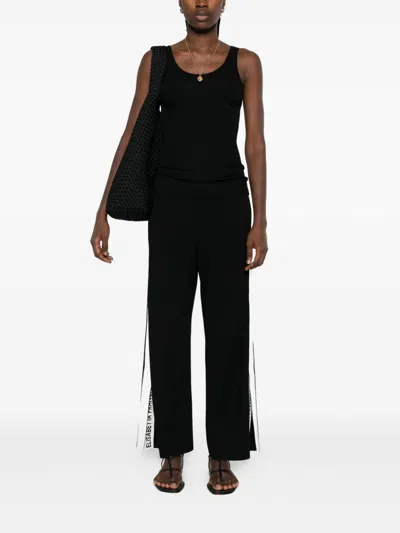 Elisabetta Franchi Palazzo Trousers With Shiny Side Bands In Black