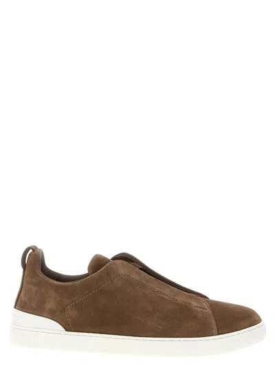 Zegna Slip-on Suede Low Top Sneakers In Brown