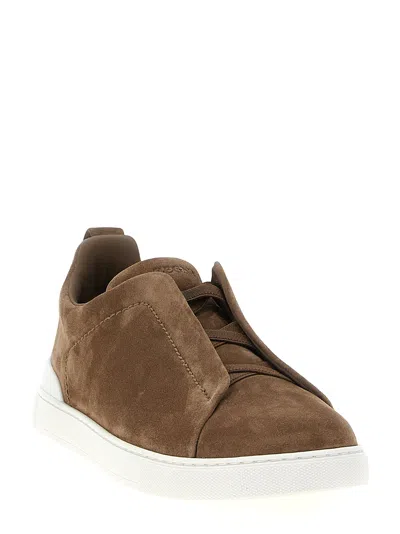 Zegna Slip-on Suede Low Top Sneakers In Brown