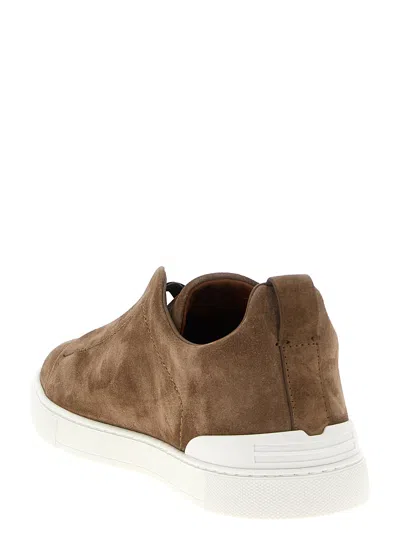 Zegna Slip-on Suede Low Top Sneakers In Brown