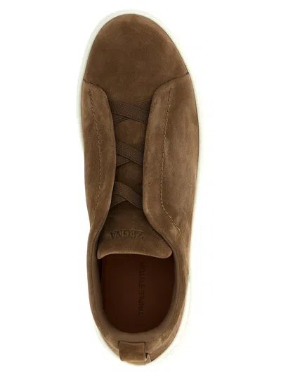 Zegna Slip-on Suede Low Top Sneakers In Brown