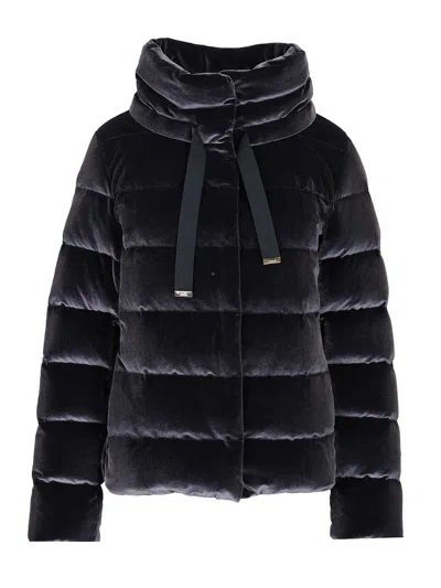 Herno Women Cotton Chenille-effect Down Jacket In Black
