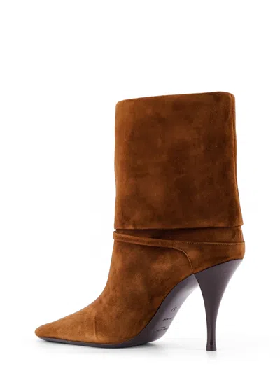 Saint Laurent Niki Suede Ysl Stiletto Ankle Booties In Brown