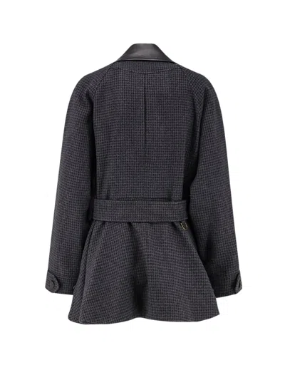 Chloé Wool Belted Jacket With Leather Collar Clothing In Black