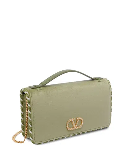 Valentino Vlogo Signature Velvet Wallet On Chain In Brown