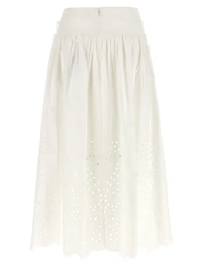 Self-portrait White Cotton Embroidered Midi Skirts White In White