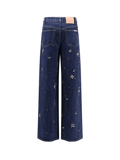 Self-portrait Wide Leg Jeans With Rhinsestones In Blue