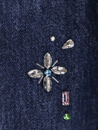 Self-portrait Wide Leg Jeans With Rhinsestones In Blue