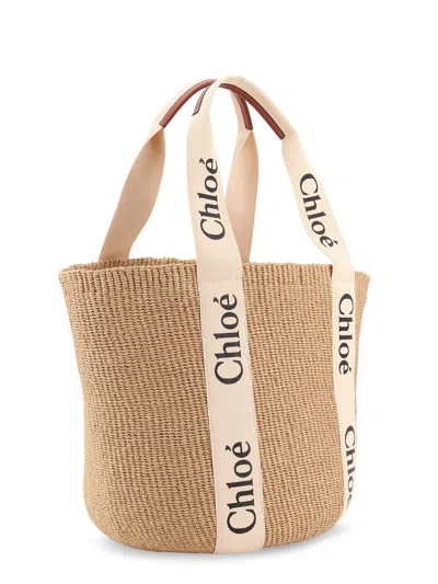 Chloé Woody Rafia Shoulder Bag In Neutral