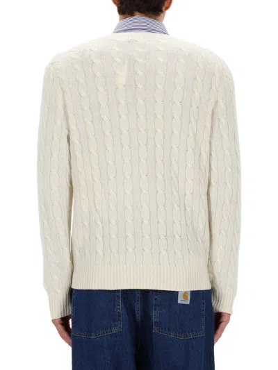 Polo Ralph Lauren Classic Cable-knit Sweater With Ribbed Hem And Embroidered Logo In Neutral