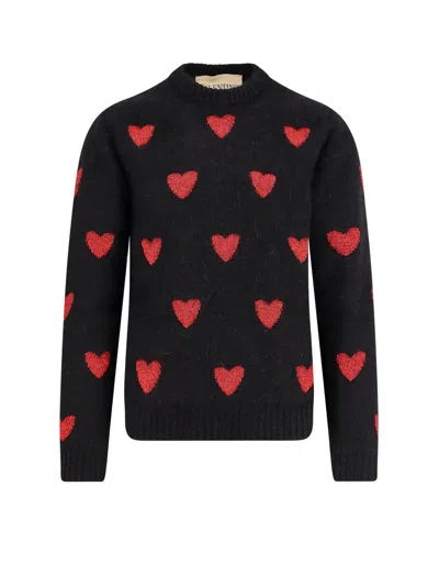 Valentino Heart Jacquard Mohair And Lurex Jumper In Black