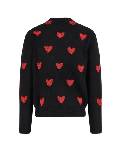 Valentino Heart Jacquard Mohair And Lurex Jumper In Black