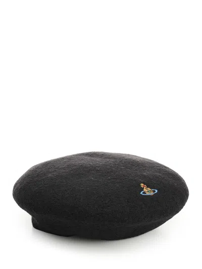 Vivienne Westwood Orb-embroidered Beret In Brown