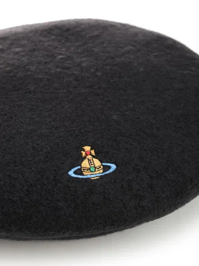 Vivienne Westwood Orb-embroidered Beret In Brown