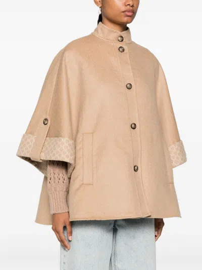 Max Mara Wool Cape In Neutral