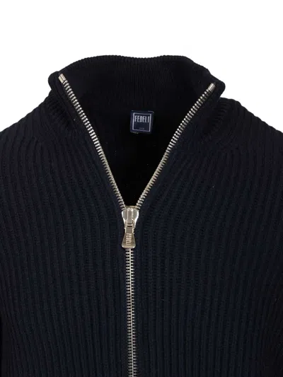 Fedeli Zip-up Cardigan Knitwear Blue In Blue
