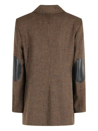 Department Five Elbow-patch Houndstooth Blazer In Brown