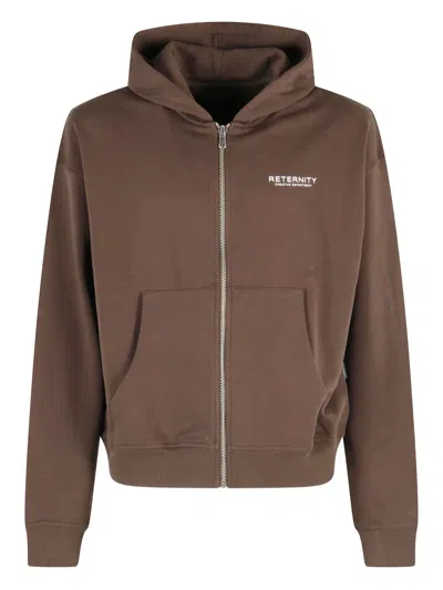 Reternity Logo-print Zip Cotton Hoodie In Brown