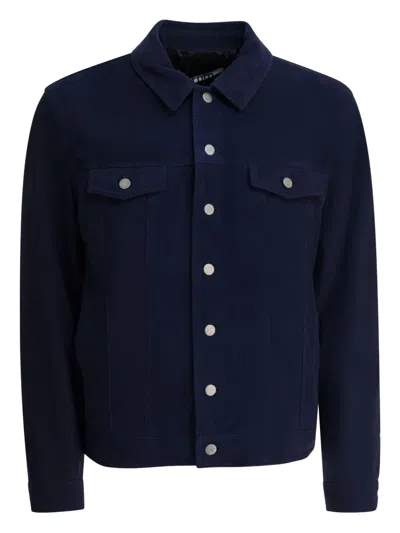 Altum Suede Buttoned Overshirt In Blue