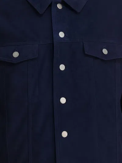 Altum Suede Buttoned Overshirt In Blue