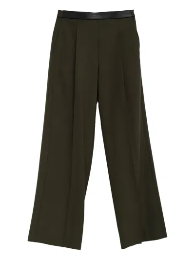 Loewe Womens Khaki Green Logo-waistband Straight-leg Woven Trousers In Black