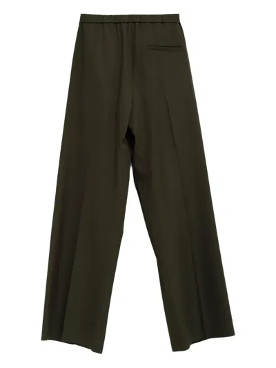 Loewe Womens Khaki Green Logo-waistband Straight-leg Woven Trousers In Black