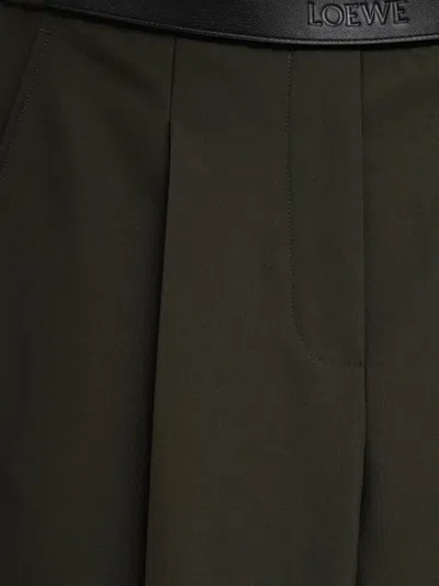 Loewe Womens Khaki Green Logo-waistband Straight-leg Woven Trousers In Black