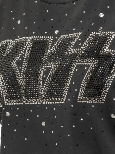 Dsquared2 Cropped Short Sleeve Graphic Top Rhinestones In Black