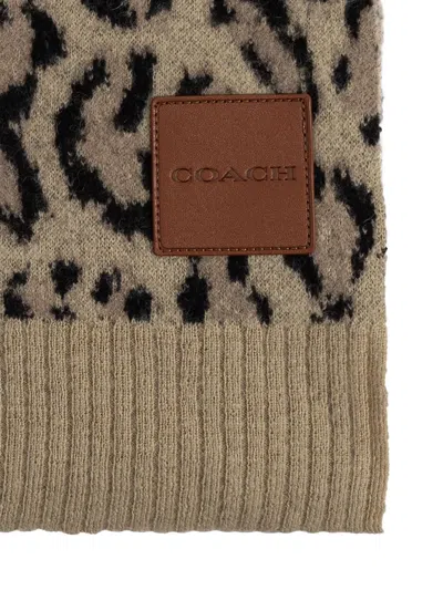 Coach Animal-print Logo-patch Scarf In Brown