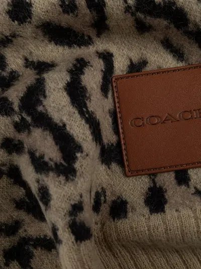 Coach Animal-print Logo-patch Scarf In Brown
