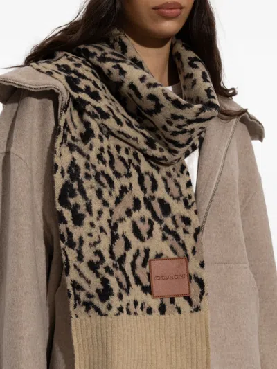 Coach Animal-print Logo-patch Scarf In Brown