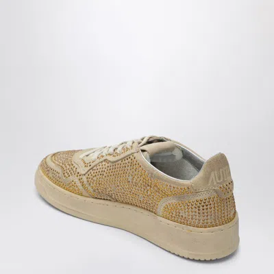 Autry Medalist Low Sneakers In Bronze Suede With Crystal Micro Rhinestones In Brown