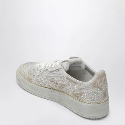 Autry Medalist Low Sneakers In Worn-out Effect Suede With Rhinestones In Gray