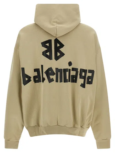 Balenciaga Ripped Pocket Tape Type Sweatshirt Beige In Gray