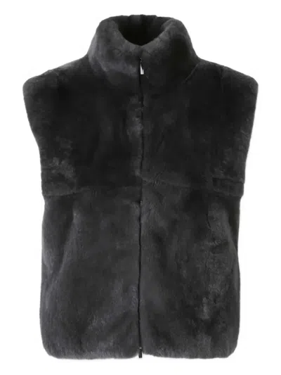 Peserico Fur Trim Wool Jacket In Gray